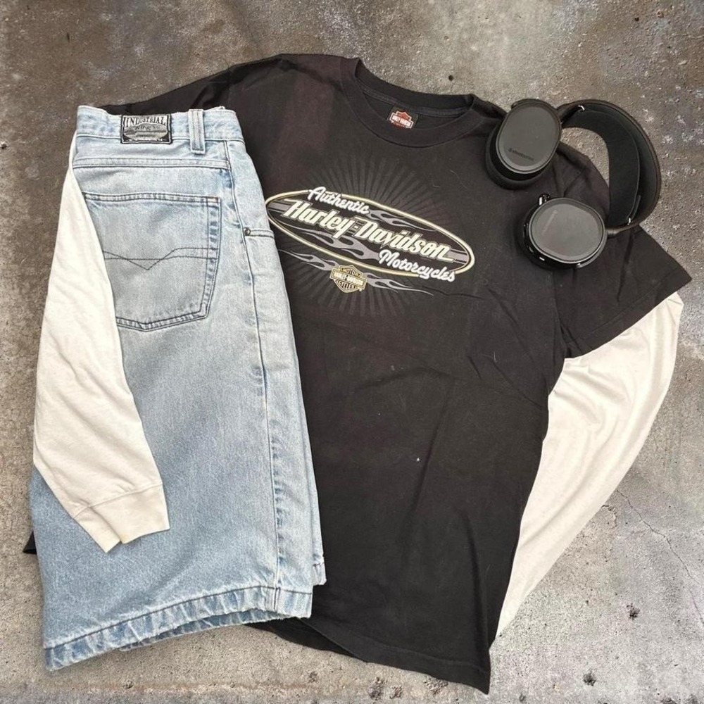 Vintage Harley Davidson Biker Tee Black Y2K Grunge Skater Motorcycle Mens XL